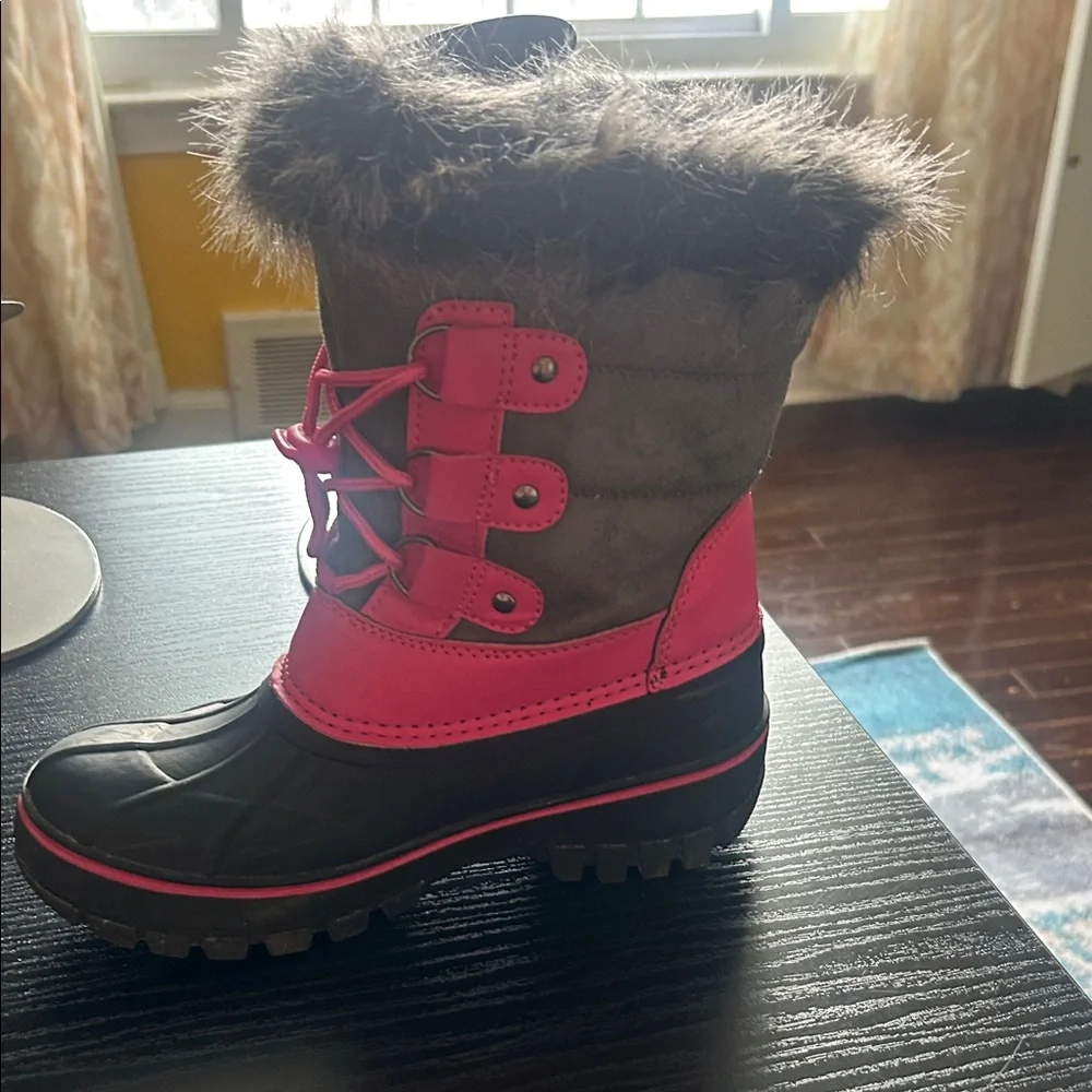 Pink and Gray Winter Boots with Faux Fur